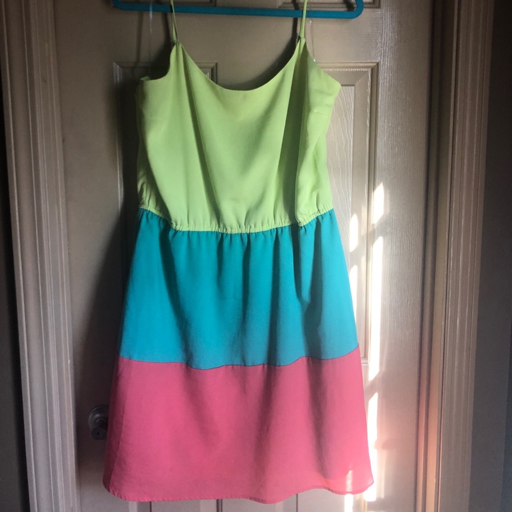 Studio Y Lime green, Turquoise, and Salmon dress